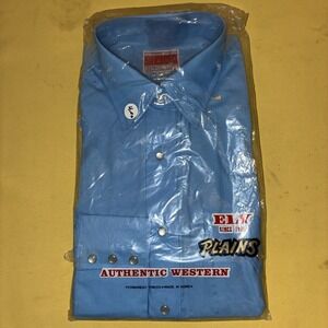 New Men's ELY Cattleman Blue Simple Long Sleeve Pearl Snap 16X33 New In Pack